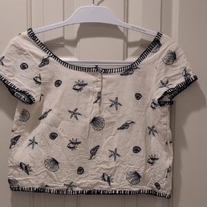 Seashell Print Cream Crop Top